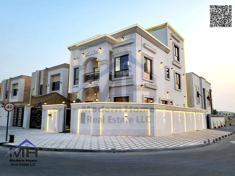 without annual fees Own a classic corner villa with 7 rooms in Ajman First inhabitant, freehold, super deluxe finishing.63907043868035110