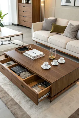 Sleek Wooden Coffee Table with Storage Drawers