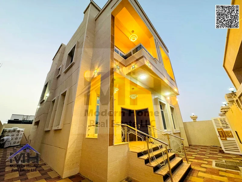 At a price including electricity and water connection, own an elegant villa in Ajman. The first resident, freehold large setback in front of the villa63907043851649113