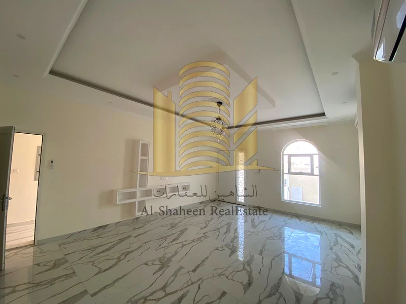 New two-storey villa for rent in Ajman  The bright area  Asphalt Street  Consists of:  5 master rooms + council + hall  Dressing + Indoor Preparatory Kitchen  Large outdoor kitchen  Maid room with bat63710612854018112