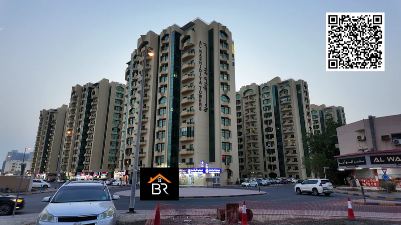 شقة واسعة مكونة من غرفتين نوم للإيجار في برج الرشيدية - موقع متميز، عجمان63718950946433111