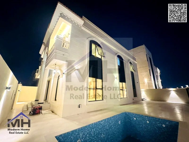 At an all-inclusive price, own a corner villa with a swimming pool in Ajman. First resident, freehold, super deluxe finishing, opposite Azha Community63907479605890112