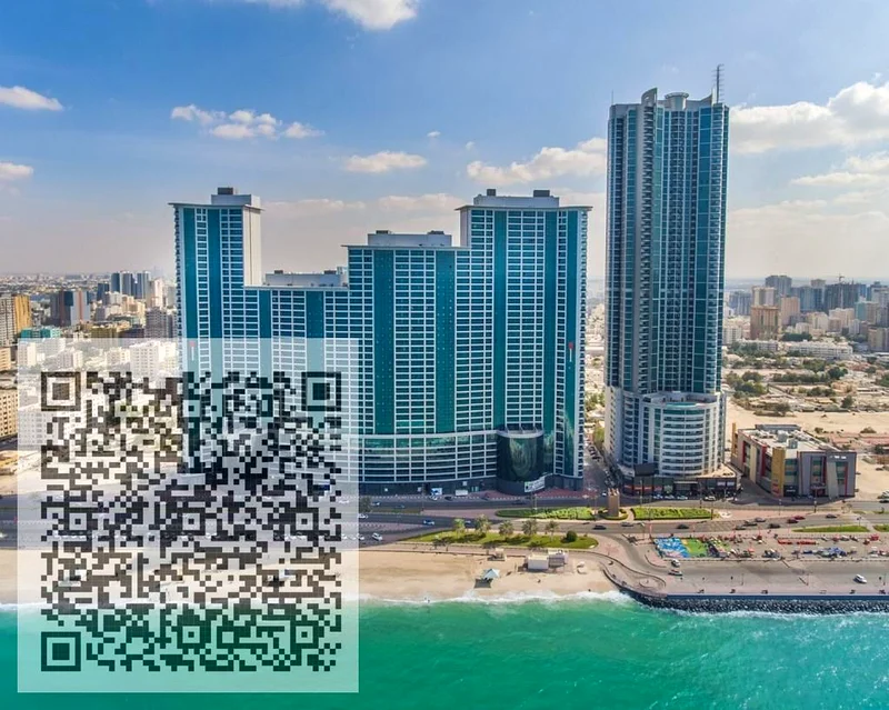 شقة بغرفتي نوم وبمنظر كامل للمدينة وبدون مكيفات في الطابق العالي مع جميع المرافق المجانية في إقامة عجمان كورنيش63810910347522110