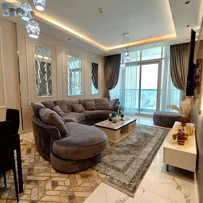 Luxurious furnished three-bedroom apartment with an unparalleled sea view - Al Waha Towers, Ajman