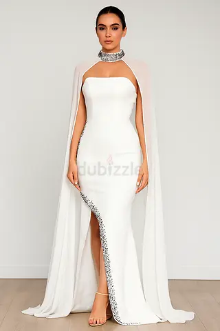 Elegant White Evening Dress with Cape