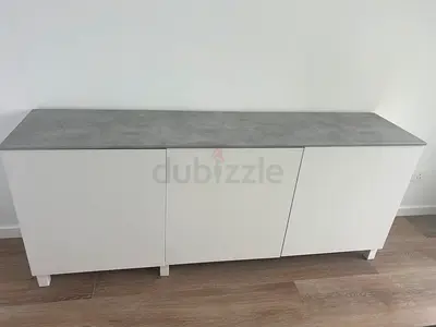 Besta / Sleek Modern White Sideboard with Concrete Top