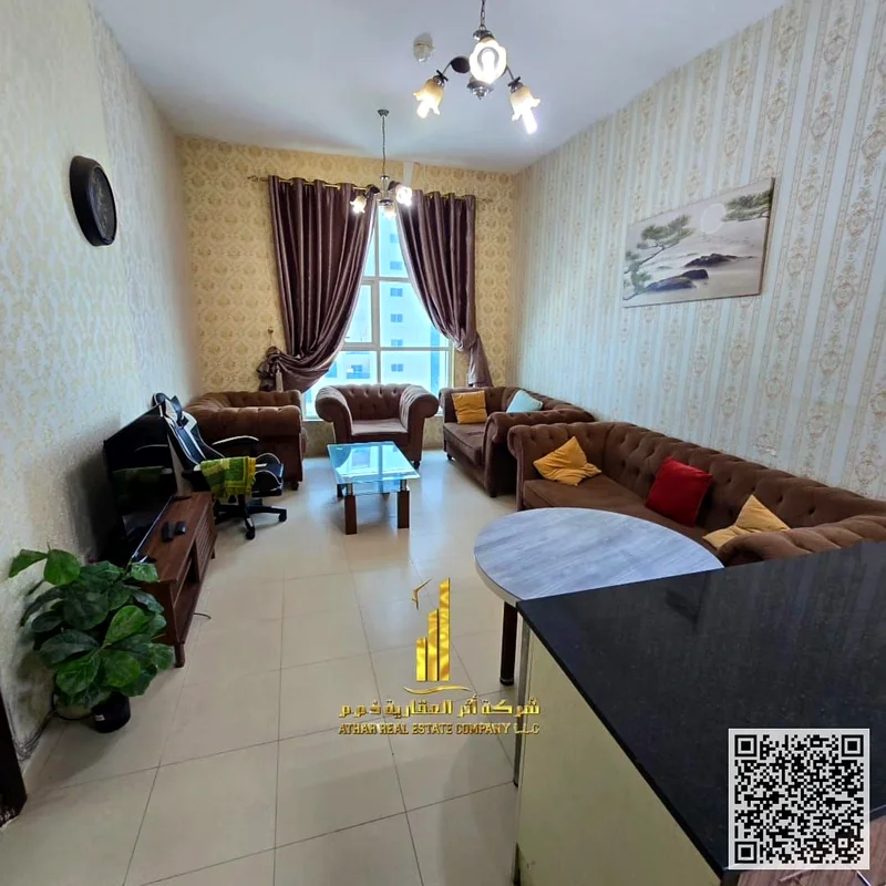 At a special price, a furnished One-bedroom apartment for monthly rent in Ajman - Khalifa Street - City Towers, ✅All Bills included63838122975745110