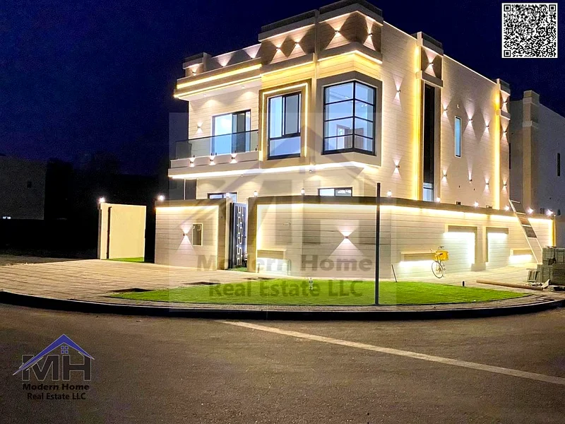 At a price including fees, own a corner villa in Ajman for sale, first inhabitant, freehold, central AC close to services and opposite Azha Community63906645194371111