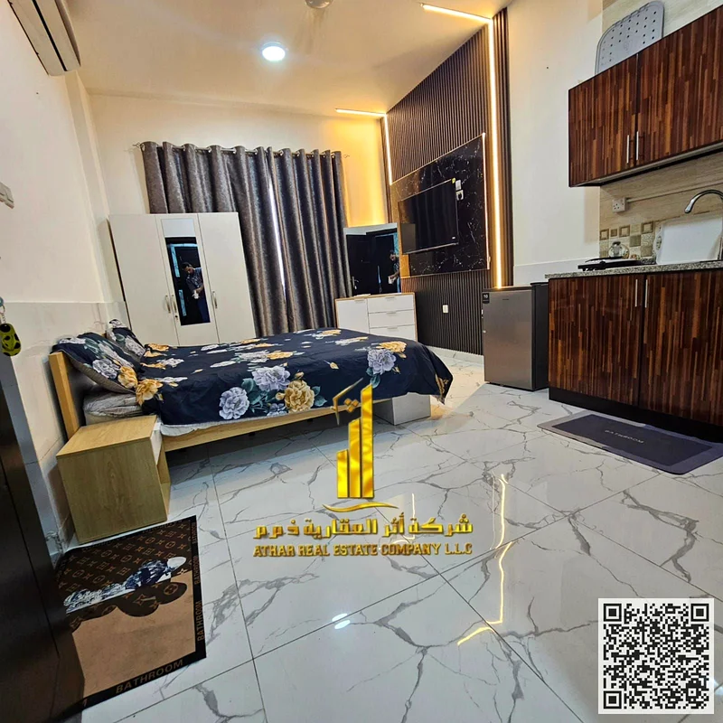 استوديو مفروش بالكامل للإيجار الشهري في عجمان الجرف 2، بالقرب من داي تو داي، أثاث أنيق ✅ تشمل الفواتير والإنترنت ومواقف مجانية63837374893825113