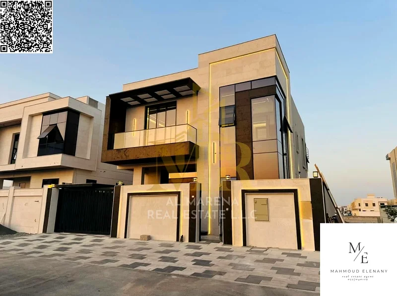 Modern villa for sale in Al Bahya area - Freehold, two floors and a roof in Ajman.63883480220291111