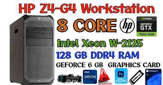 128GB RAM HP Z4-G4 Workstation-4.0 GHZ Intel Xeon W2125-6GB NVIDIA GEFORCE GTX1060 GRAPHIC-WIN 11 PR