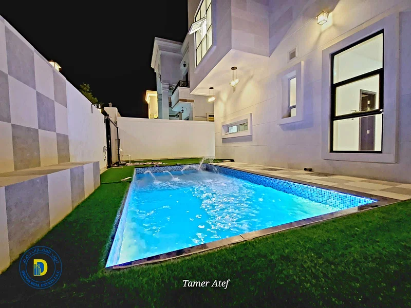Enjoy the luxury 5BR corner villa with pool, including registration fees, Al Helio 2, super deluxe finishing, bank financing, freehold63908146341250114