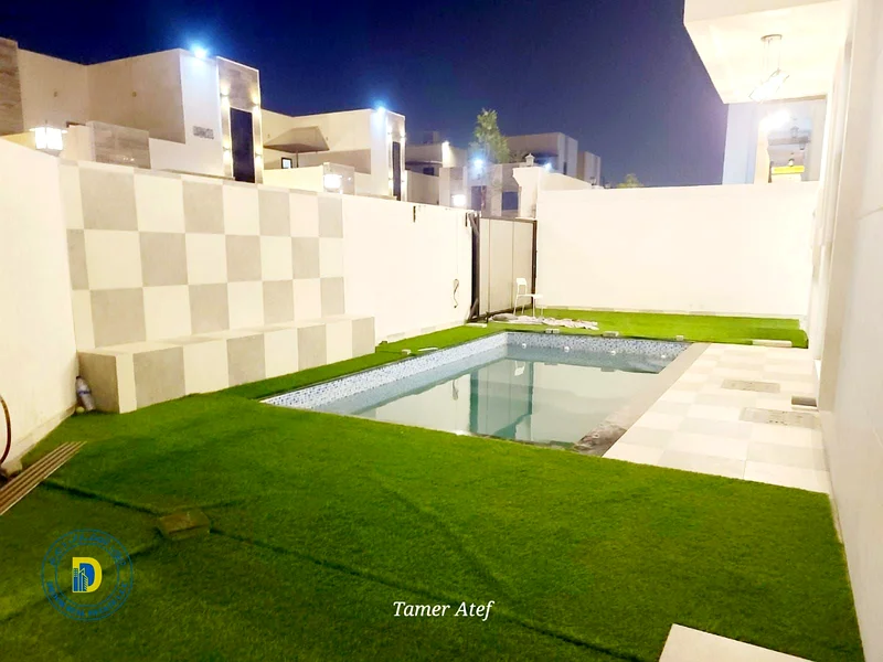 Enjoy the luxury 5BR corner villa with pool, including registration fees, Al Helio 2, super deluxe finishing, bank financing, freehold63908146341250113