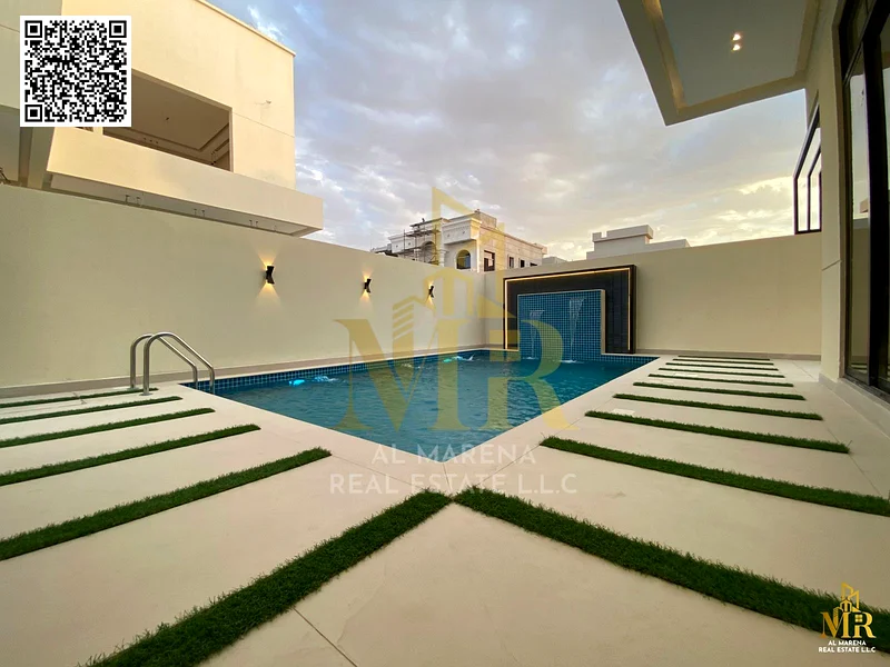Golden opportunity in Al Bahia - 5 master bedroom villa + majlis + 2 halls + swimming pool | 2 floors + roof | Main street | Freehold | No down paymen63882954128131111