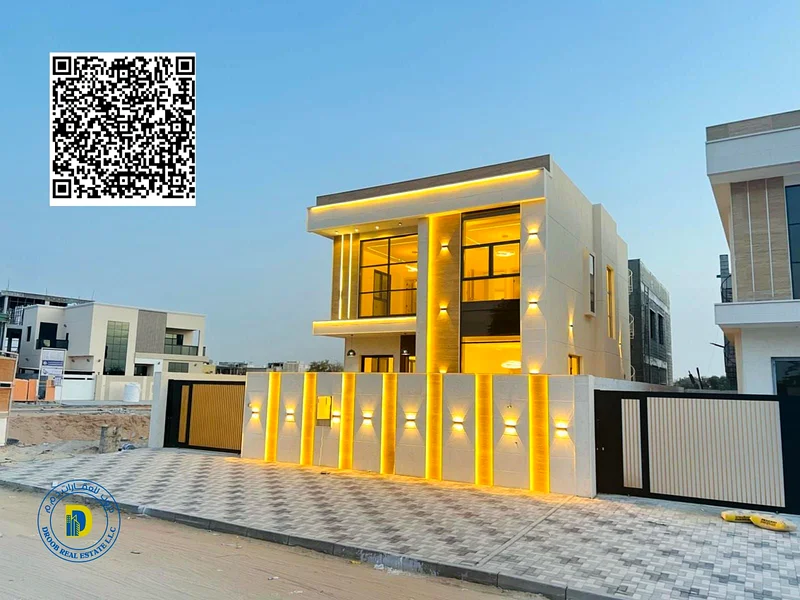For sale, a modern villa with 4 rooms, Al Helio area, Ajman, super deluxe finishing, freehold for all nationalities, bank financing63893336749186110