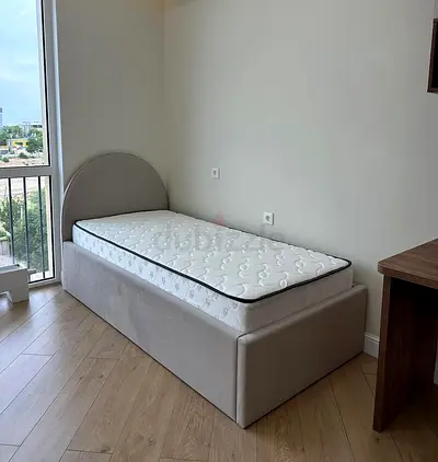 Contemporary Fabric Bed with Storage Bottom