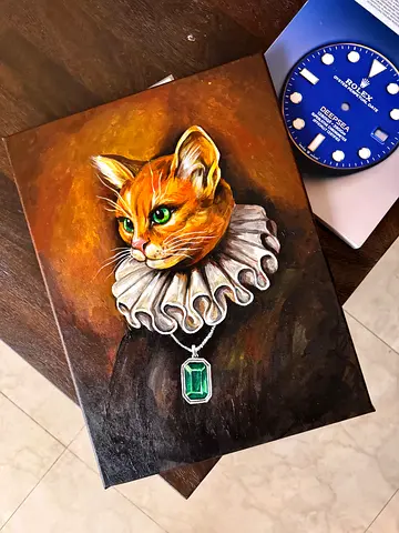 For Sale: Unique Hand-Painted Cat Portrait. Perfect for kids room or like a gift