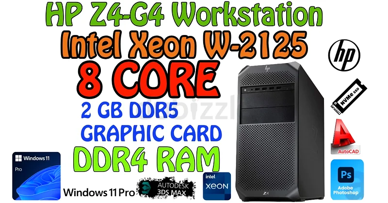 HP Z4-G4 Workstation-Intel Xeon W2125-512GB NVME SSD-2GB