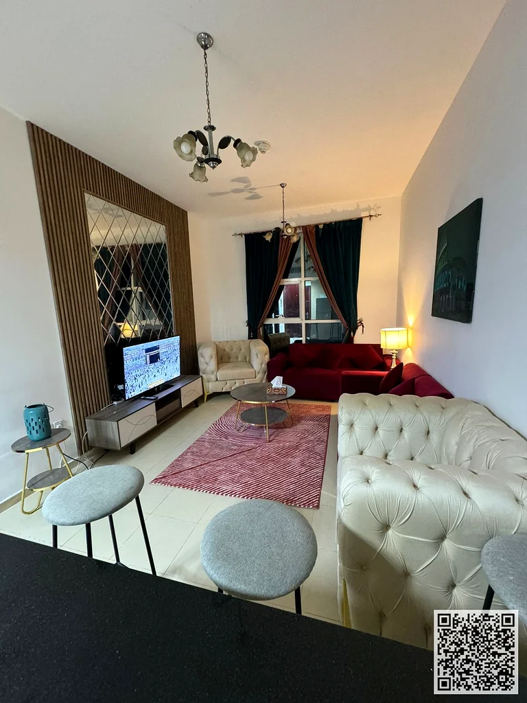 Furnished One-bedroom apartment for monthly rent ✅ in City Towers - Khalifa Street - Ajman, elegant furnishings ✅ All bills included with parking63838333426691110