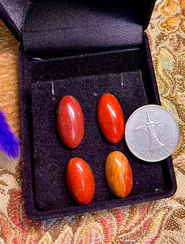 Red Jasper perfect oval cabochon gemstone for jewelry -earrings hajar al yasb al hamar 18k اليشب