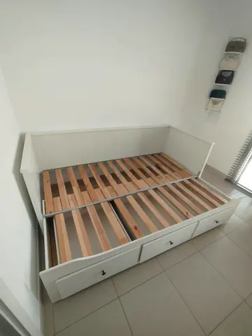IKEA Hamnes Day bed with 3 storage drawers underneath and with 2 IKEA mattresses