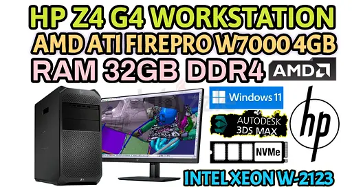 HP Z4 G4 WORKSTATION 32GB RAM DDR4 INTEL XEON (W-2123) AMD ATI FIREPRO 4GB DDR5 (FULLSET)