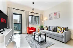 Chic 1BR with City Views | Near Marina &amp; Metro | Furnished | Flexible term