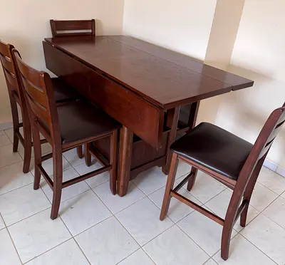 Elegant Wooden Dining Set with Stylish Stools