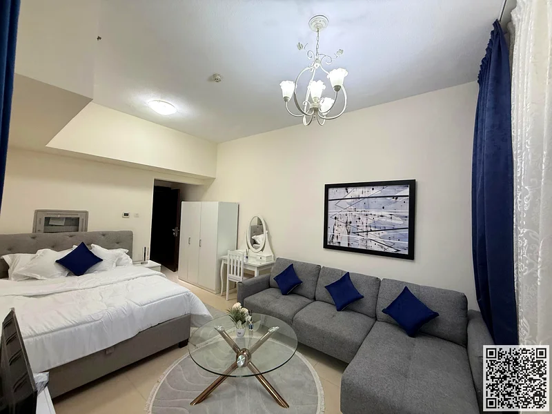 Furnished studio for monthly rent in Ajman Al Jurf 2 - Jasmine Towers ✔️ All Bills < parking included ⚡📶 Large area + balcony and separate kitchen63837479883651113
