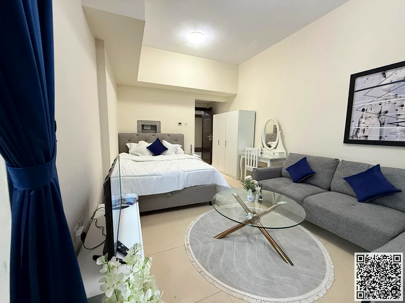 Furnished studio for monthly rent in Ajman Al Jurf 2 - Jasmine Towers ✔️ All Bills < parking included ⚡📶 Large area + balcony and separate kitchen63837479883651110