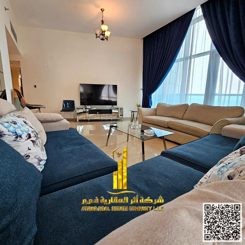 الشقة الأكثر فخامة وجمالاً بإطلالة بحرية كاملة، غرفتين وصالة، مفروشة للإيجار الشهري في عجمان، منطقة واسعة، تجهيزات في آي بي63852914720002110
