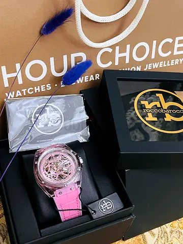 NEW Pink Automatic Skeleton Watch Italian Luxury RoccoBarocco Lume 44 mm AP style FULL Set Gift 18k