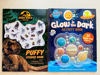 Set of 2 Jurassic World Puffy Sticker Book and Glow In The Dark Activity Book BRAND NEW