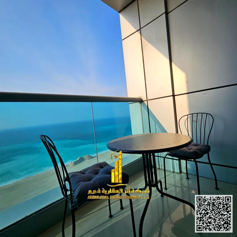 The most luxurious and beautiful apartment with a full sea view, two bedrooms and a hall, furnished for monthly rent in Ajman, spacious area, VIP furn63852914754819110