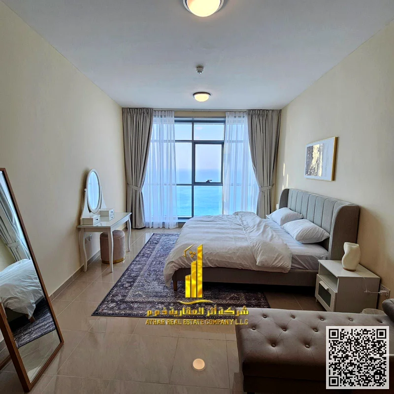The most luxurious and beautiful apartment with a full sea view, two bedrooms and a hall, furnished for monthly rent in Ajman, spacious area, VIP furn63852914754819113