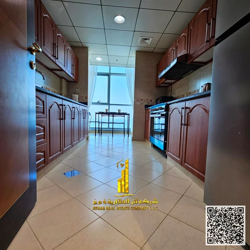 The most luxurious and beautiful apartment with a full sea view, two bedrooms and a hall, furnished for monthly rent in Ajman, spacious area, VIP furn63852914754819114
