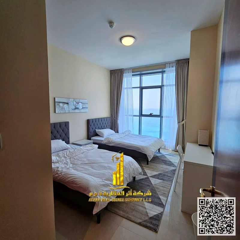 The most luxurious and beautiful apartment with a full sea view, two bedrooms and a hall, furnished for monthly rent in Ajman, spacious area, VIP furn63852914754819111