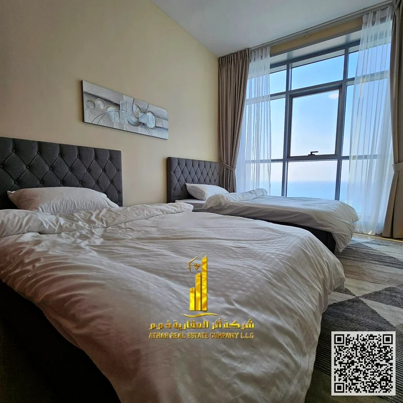 The most luxurious and beautiful apartment with a full sea view, two bedrooms and a hall, furnished for monthly rent in Ajman, spacious area, VIP furn63852914754819112