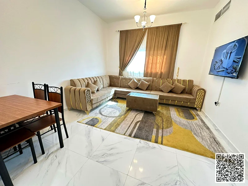 The most luxurious and beautiful furnished one-bedroom apartment for monthly rent in Ajman, spacious area, VIP furniture, super deluxe finishes63838223046531112