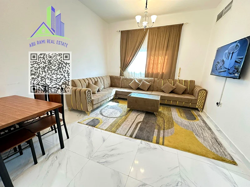 Furnished  1 BHK apartment for monthly rent, Ajman, Al Rashidiya area, with balcony, included.63838223038466110