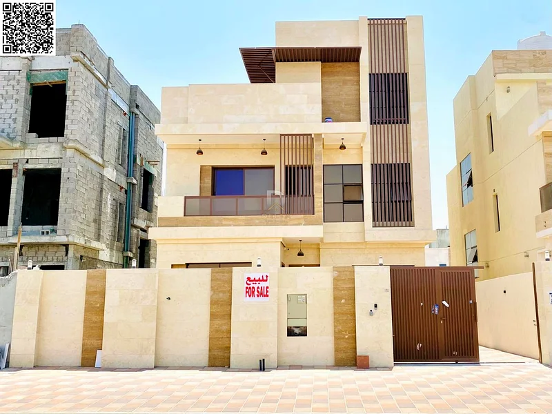 For sale - Luxury villa in Al Bahia, Ajman | Two floors and a roof | External courtyard | Including registration and ownership fees. Freehold for all63883087778178110