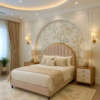 Elegant Modern Bedroom Set with Floral Accent Wall