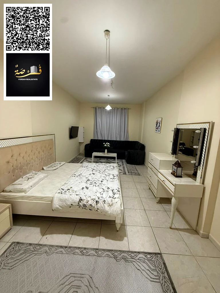 Studio for monthly rent in Ajman, Arashidiya 2, price 2800, including bills and internet, separate kitchen, new furniture63720598272643110