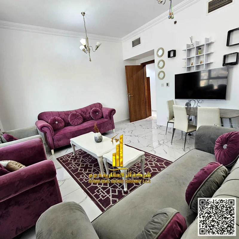 With an open view, a furnished One-bedroom apartment for monthly rent in Ajman, Rashidiya, Oasis Towers ✔️All Bills included ⚡📶 Gym, pool , parking63852914625281114