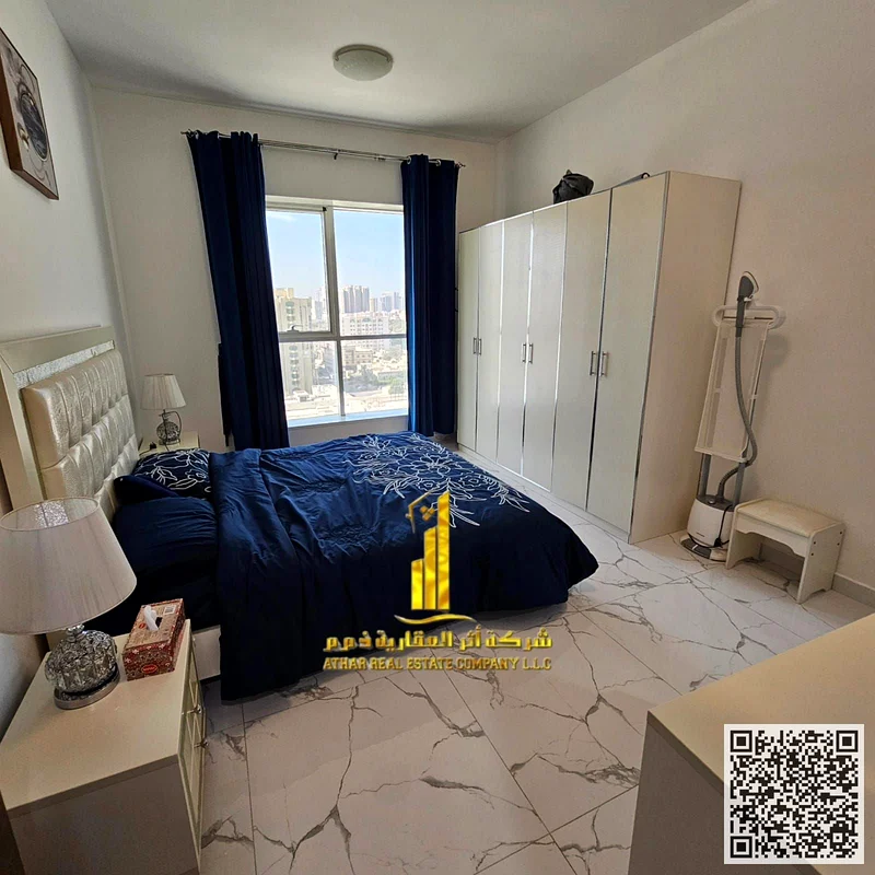 With an open view, a furnished One-bedroom apartment for monthly rent in Ajman, Rashidiya, Oasis Towers ✔️All Bills included ⚡📶 Gym, pool , parking63852914625281111