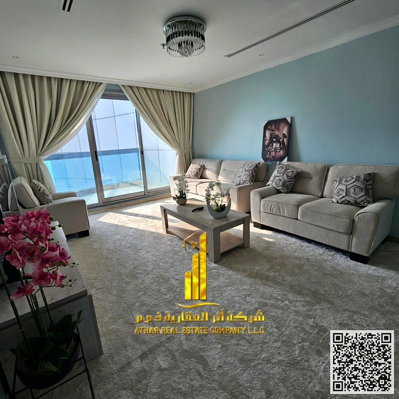 شقة فاخرة، غرفتا نوم وصالة، بلكونة بإطلالة مفتوحة، مفروشة بالكامل جديدة، تشمل جميع الفواتير، جاهزة للانتقال الفوري63838457445378110
