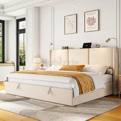 Full Size Lift Up Storage Bed, Modern  Headboard , Hydraulic Storage,
