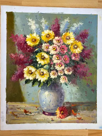 Oil on Canvas - Charming Vintage Floral Painting - A Touch of Elegance, 63 x 52 cm size, no frame