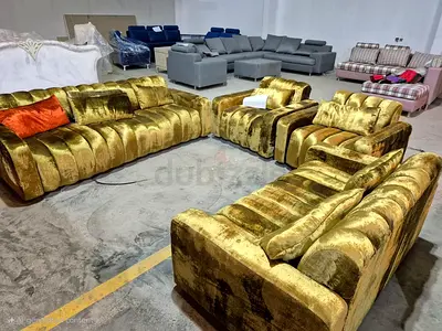 Luxurious Gold Velvet Sectional Sofa Set