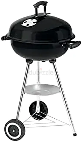 Grill meister Charcoal Kettle BBQ Grill, 44 cm Diameter, Portable with Wheels, Black